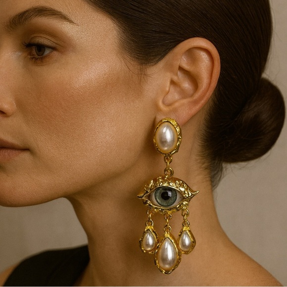 Shia Gold and Pearl Eye Earrings - Picture 6 of 6